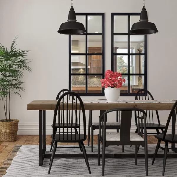imageKate and Laurel Modern Farmhouse Hogan 9 Windowpane Wood Wall Mirror Distressed Black 26x32Black
