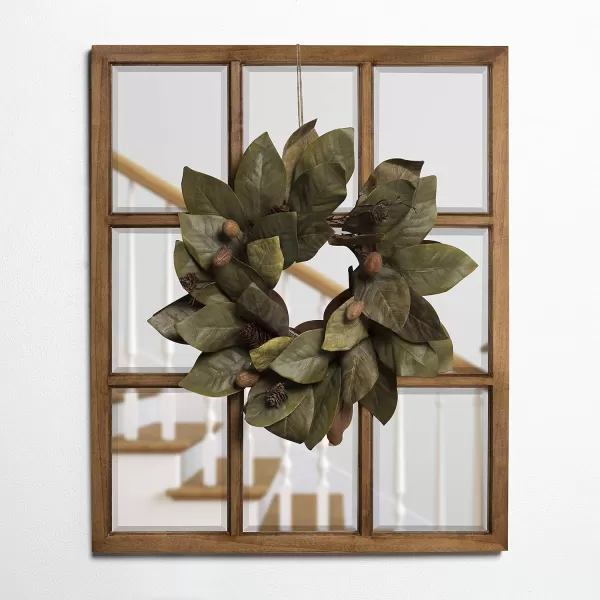 imageKate and Laurel Modern Farmhouse Hogan 9 Windowpane Wood Wall Mirror Distressed Black 26x32Brown
