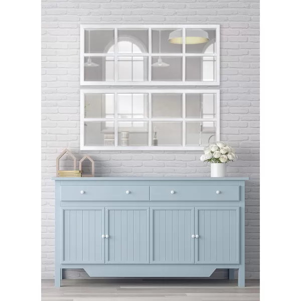 imageKate and Laurel Modern Farmhouse Hogan 9 Windowpane Wood Wall Mirror Distressed Black 26x32White