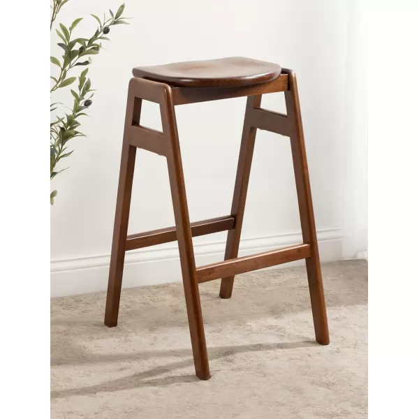 Kate and Laurel Morreau MidCentury Modern Backless Bar Stool 17 x 20 x 29 Walnut Brown CounterHeight Bar Stool for Kitchen Island or Breakfast Bar Counter