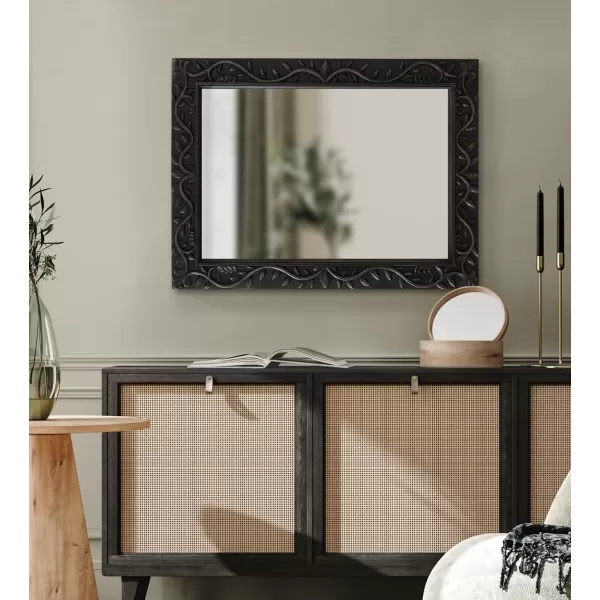 imageKate and Laurel Natesa Boho Rectangle Carved Wood Mirror 24 x 32 Natural Brown Coastal Light Wooden Rectangular Mirror with Carved Detailing for Use as Bathroom Mirror for VanityBlack