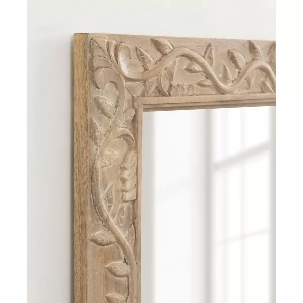 imageKate and Laurel Natesa Boho Rectangle Carved Wood Mirror 24 x 32 Natural Brown Coastal Light Wooden Rectangular Mirror with Carved Detailing for Use as Bathroom Mirror for VanityNatural