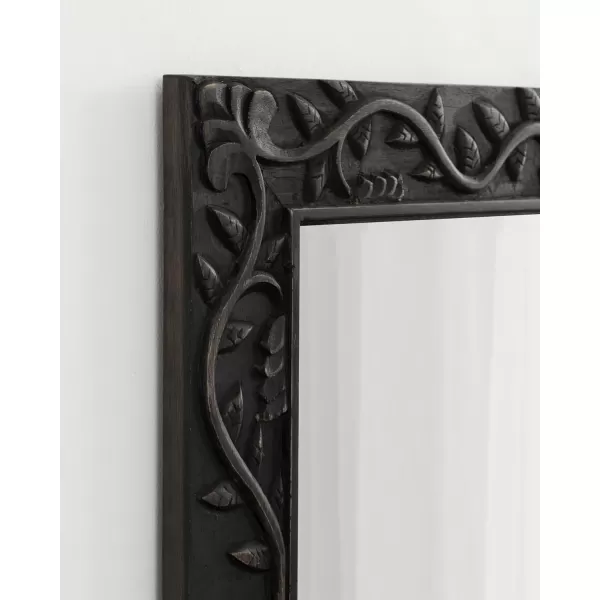 imageKate and Laurel Natesa Boho Rectangle Carved Wood Mirror 24 x 32 Natural Brown Coastal Light Wooden Rectangular Mirror with Carved Detailing for Use as Bathroom Mirror for VanityBlack