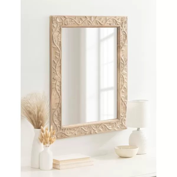 imageKate and Laurel Natesa Boho Rectangle Carved Wood Mirror 24 x 32 Natural Brown Coastal Light Wooden Rectangular Mirror with Carved Detailing for Use as Bathroom Mirror for VanityNatural