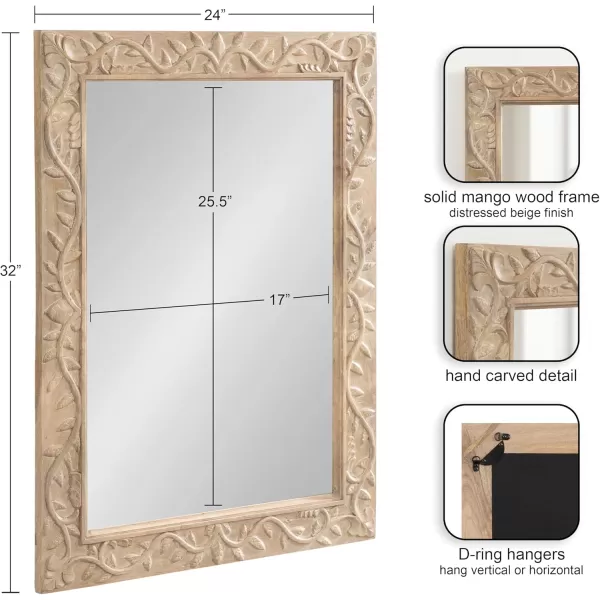 imageKate and Laurel Natesa Boho Rectangle Carved Wood Mirror 24 x 32 Natural Brown Coastal Light Wooden Rectangular Mirror with Carved Detailing for Use as Bathroom Mirror for VanityNatural