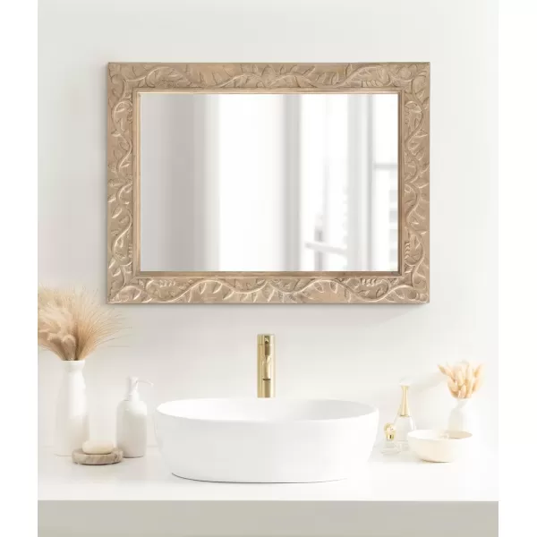 imageKate and Laurel Natesa Boho Rectangle Carved Wood Mirror 24 x 32 Natural Brown Coastal Light Wooden Rectangular Mirror with Carved Detailing for Use as Bathroom Mirror for VanityNatural