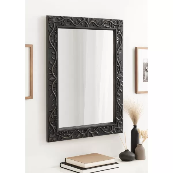 imageKate and Laurel Natesa Boho Rectangle Carved Wood Mirror 24 x 32 Natural Brown Coastal Light Wooden Rectangular Mirror with Carved Detailing for Use as Bathroom Mirror for VanityBlack