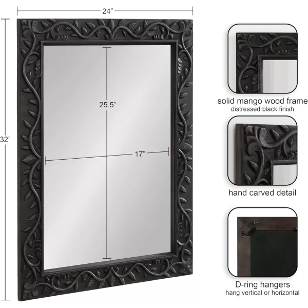imageKate and Laurel Natesa Boho Rectangle Carved Wood Mirror 24 x 32 Natural Brown Coastal Light Wooden Rectangular Mirror with Carved Detailing for Use as Bathroom Mirror for VanityBlack