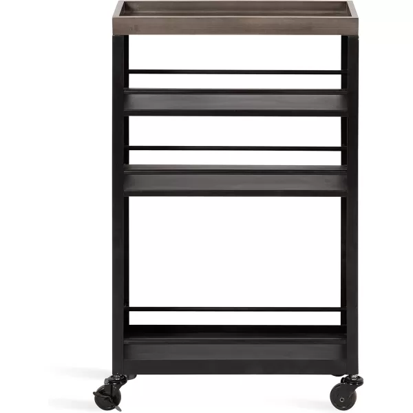 Kate and Laurel Piazza Decorative Slim Storage Cart 18 x 7 x 30 Natural Wood and Black Decorative Narrow Rolling Cart with Locking Wheels and Three Storage Shelves for Kitchen or Laundry RoomGrayBlack