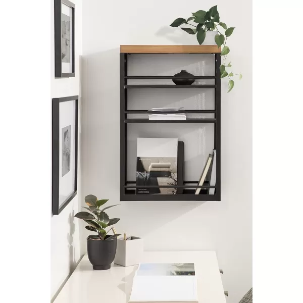 Kate and Laurel Piazza Decorative Slim Storage Cart 18 x 7 x 30 Natural Wood and Black Decorative Narrow Rolling Cart with Locking Wheels and Three Storage Shelves for Kitchen or Laundry RoomNaturalBlack