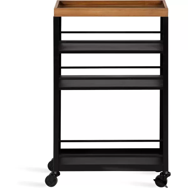 Kate and Laurel Piazza Decorative Slim Storage Cart 18 x 7 x 30 Natural Wood and Black Decorative Narrow Rolling Cart with Locking Wheels and Three Storage Shelves for Kitchen or Laundry RoomNaturalBlack