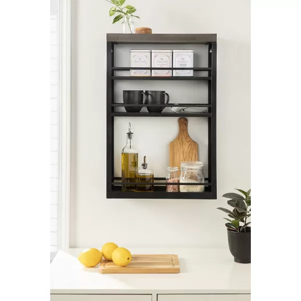 Kate and Laurel Piazza Decorative Slim Storage Cart 18 x 7 x 30 Natural Wood and Black Decorative Narrow Rolling Cart with Locking Wheels and Three Storage Shelves for Kitchen or Laundry RoomGrayBlack
