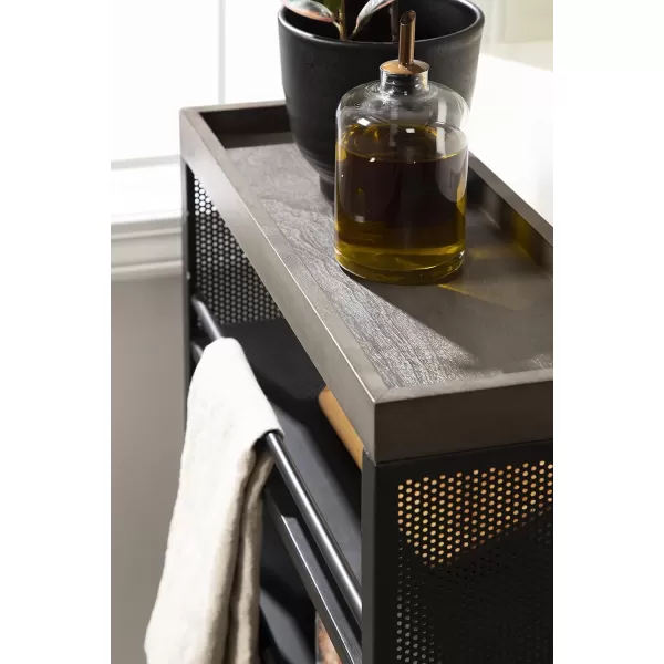 Kate and Laurel Piazza Decorative Slim Storage Cart 18 x 7 x 30 Natural Wood and Black Decorative Narrow Rolling Cart with Locking Wheels and Three Storage Shelves for Kitchen or Laundry RoomGrayBlack