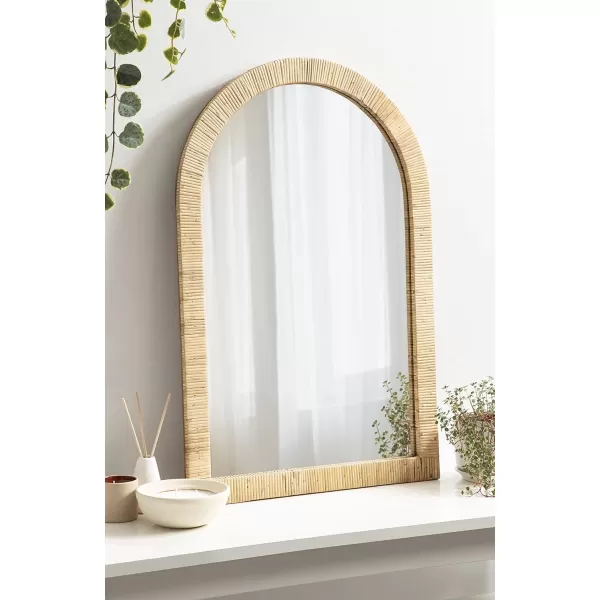 Kate and Laurel Rahfy Boho Arch Rattan Mirror 20x30 Natural Wood Decorative Wooden Mirror with Authentic Rattan Frame for Bohemian Wall DecorNatural