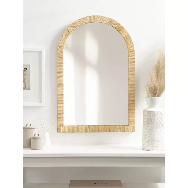 Kate and Laurel Rahfy Boho Arch Rattan Mirror 20x30 Natural Wood Decorative Wooden Mirror with Authentic Rattan Frame for Bohemian Wall DecorNatural