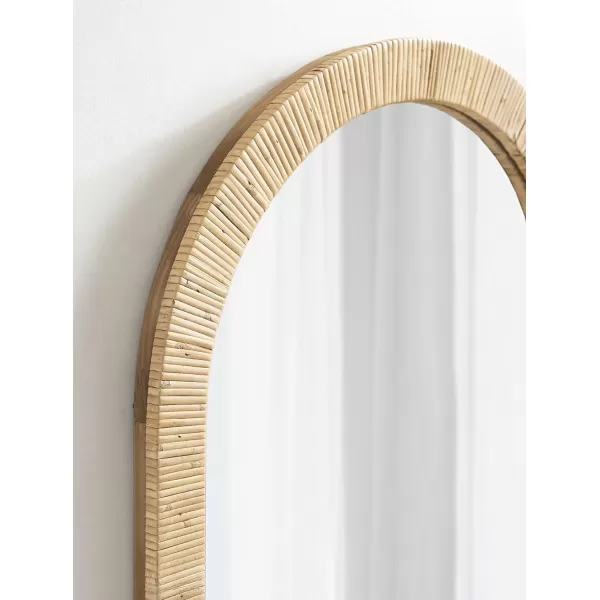 Kate and Laurel Rahfy Boho Arch Rattan Mirror 20x30 Natural Wood Decorative Wooden Mirror with Authentic Rattan Frame for Bohemian Wall DecorNatural