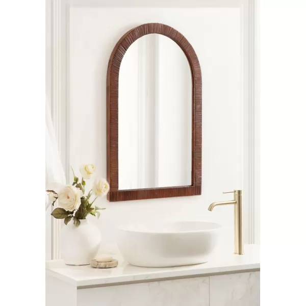 Kate and Laurel Rahfy Boho Arched Rattan Mirror 20 x 30 Brown Decorative Arch Wall Mirror with Authentic Rattan Frame for Vanity Bathroom MirrorBrown