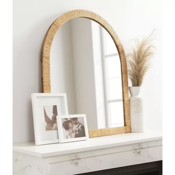 Kate and Laurel Rahfy Boho Arched Rattan Mirror 20 x 30 Brown Decorative Arch Wall Mirror with Authentic Rattan Frame for Vanity Bathroom MirrorNatural