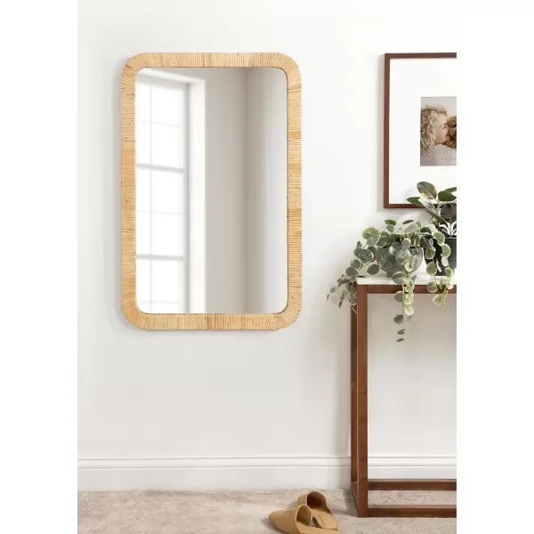 Kate and Laurel Rahfy Boho Rectangle Rattan Wall Mirror 24 x 36 Natural Wood Decorative Rounded Rectangular Mirror with Authentic Rattan Frame for Bathroom Vanity MirrorNatural