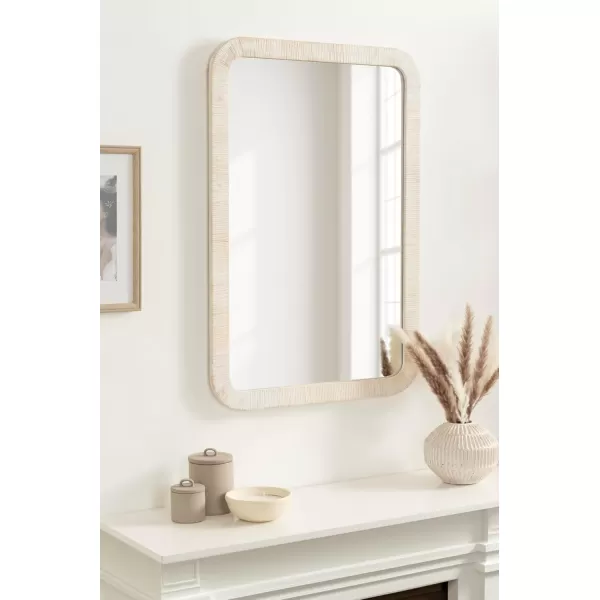 Kate and Laurel Rahfy Boho Rectangle Rattan Wall Mirror 24 x 36 Natural Wood Decorative Rounded Rectangular Mirror with Authentic Rattan Frame for Bathroom Vanity MirrorNatural