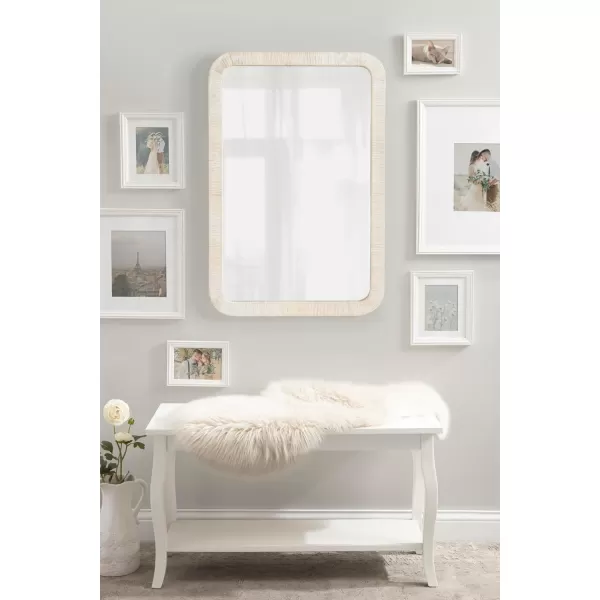 Kate and Laurel Rahfy Boho Rectangle Rattan Wall Mirror 24 x 36 Natural Wood Decorative Rounded Rectangular Mirror with Authentic Rattan Frame for Bathroom Vanity MirrorNatural