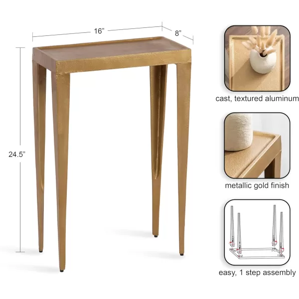 Kate and Laurel Rava Modern Cast Aluminum Metal Narrow Side Table 16 x 8 x 25 Gold Slim Bedroom Nightstand for Use as Bedside Table or Skinny Living Room End Table