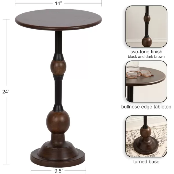 Kate and Laurel Rawlings Traditional Wood and Metal Round Side Table 14 x 24 Dark Brown and Black Vintage Pedestal Table for Use as Living Room End Table Plant Stand or Bedroom Nightstand