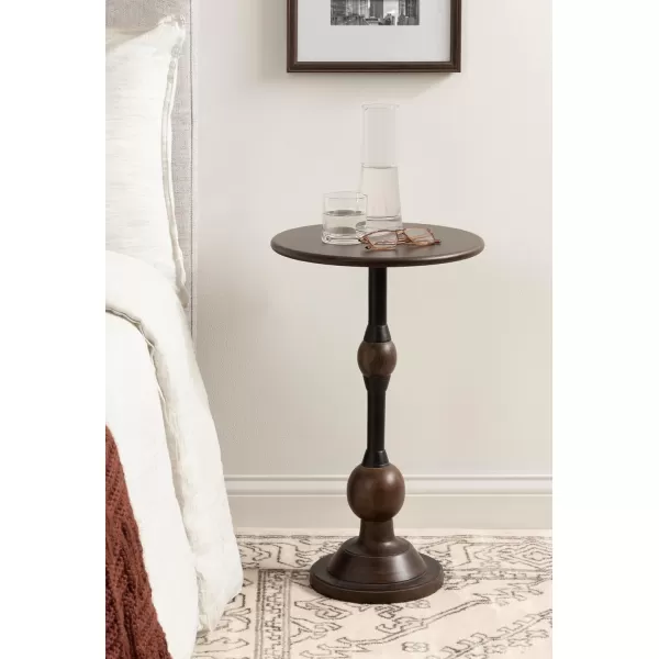 Kate and Laurel Rawlings Traditional Wood and Metal Round Side Table 14 x 24 Dark Brown and Black Vintage Pedestal Table for Use as Living Room End Table Plant Stand or Bedroom Nightstand
