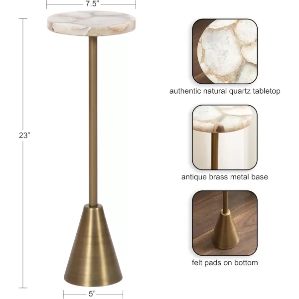 Kate and Laurel Sitara Modern Coastal Round Drink Table 8 x 8 x 23 Blue Agate and Silver Unique Circle Stone Mini Table for Use as Bathroom Accent Table or Pedestal Martini Tabl