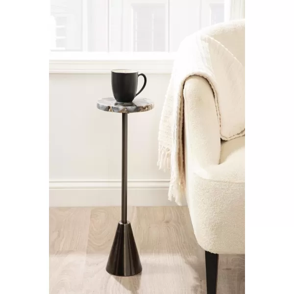 Kate and Laurel Sitara Modern Coastal Round Drink Table 8 x 8 x 23 Blue Agate and Silver Unique Circle Stone Mini Table for Use as Bathroom Accent Table or Pedestal Martini TablPewter