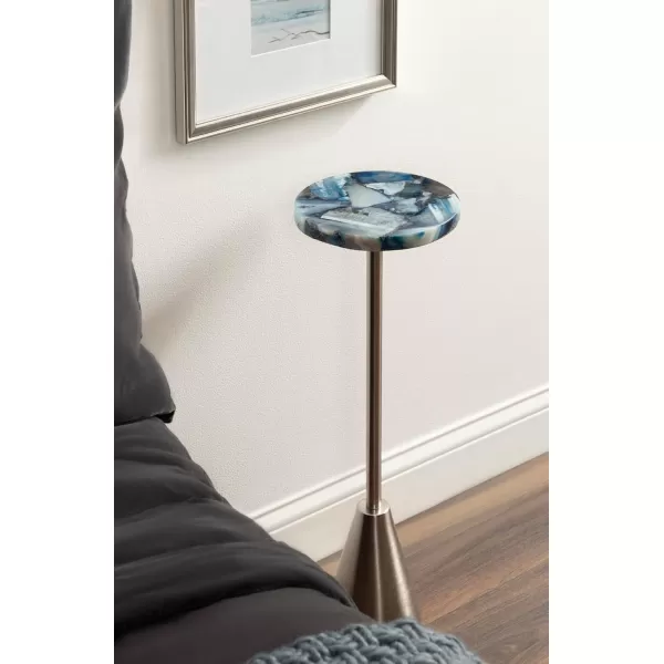 Kate and Laurel Sitara Modern Coastal Round Drink Table 8 x 8 x 23 Blue Agate and Silver Unique Circle Stone Mini Table for Use as Bathroom Accent Table or Pedestal Martini TablSilver