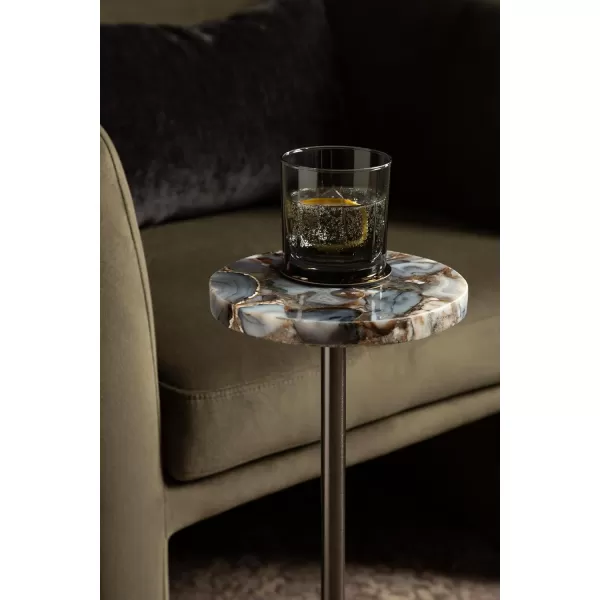 Kate and Laurel Sitara Modern Coastal Round Drink Table 8 x 8 x 23 Blue Agate and Silver Unique Circle Stone Mini Table for Use as Bathroom Accent Table or Pedestal Martini TablPewter