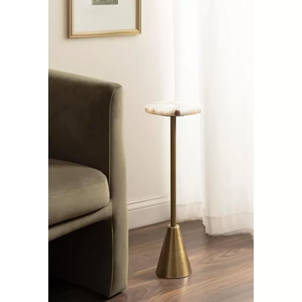 Kate and Laurel Sitara Modern Coastal Round Drink Table 8 x 8 x 23 Blue Agate and Silver Unique Circle Stone Mini Table for Use as Bathroom Accent Table or Pedestal Martini Tabl