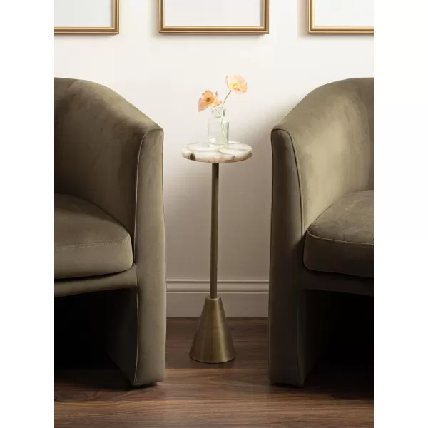 Kate and Laurel Sitara Modern Coastal Round Drink Table 8 x 8 x 23 Blue Agate and Silver Unique Circle Stone Mini Table for Use as Bathroom Accent Table or Pedestal Martini Tabl