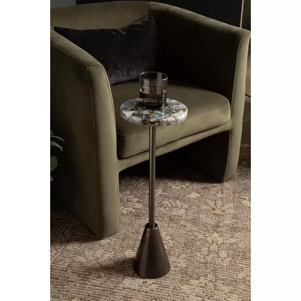 Kate and Laurel Sitara Modern Coastal Round Drink Table 8 x 8 x 23 Blue Agate and Silver Unique Circle Stone Mini Table for Use as Bathroom Accent Table or Pedestal Martini TablPewter