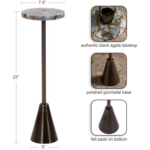 Kate and Laurel Sitara Modern Coastal Round Drink Table 8 x 8 x 23 Blue Agate and Silver Unique Circle Stone Mini Table for Use as Bathroom Accent Table or Pedestal Martini TablPewter
