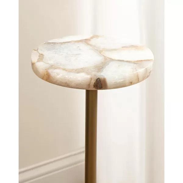 Kate and Laurel Sitara Modern Coastal Round Drink Table 8 x 8 x 23 Blue Agate and Silver Unique Circle Stone Mini Table for Use as Bathroom Accent Table or Pedestal Martini Tabl