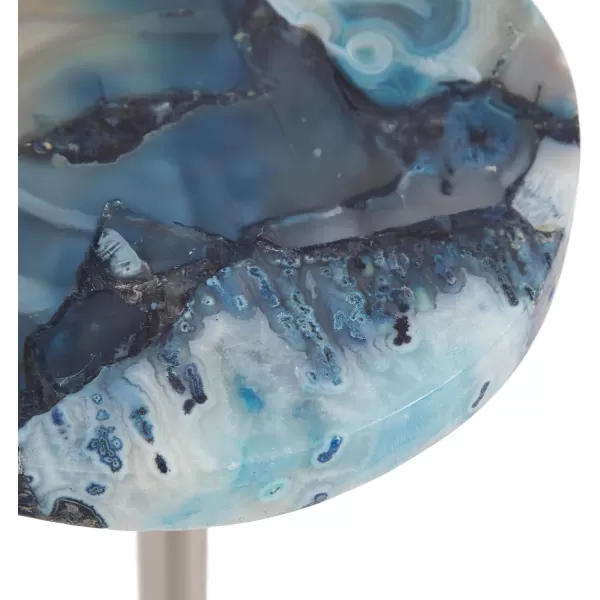 Kate and Laurel Sitara Modern Coastal Round Drink Table 8 x 8 x 23 Blue Agate and Silver Unique Circle Stone Mini Table for Use as Bathroom Accent Table or Pedestal Martini TablSilver