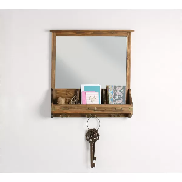 Kate and Laurel Stallard Decorative Wood Home Wall Organizer Mirror with Pockets and Key Hooks WhiteRustic Brown