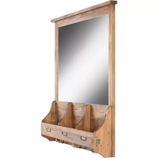 Kate and Laurel Stallard Decorative Wood Home Wall Organizer Mirror with Pockets and Key Hooks WhiteRustic Brown