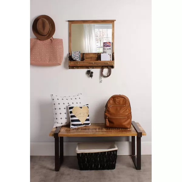 Kate and Laurel Stallard Decorative Wood Home Wall Organizer Mirror with Pockets and Key Hooks WhiteRustic Brown