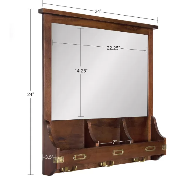 Kate and Laurel Stallard Decorative Wood Home Wall Organizer Mirror with Pockets and Key Hooks WhiteWalnut Brown