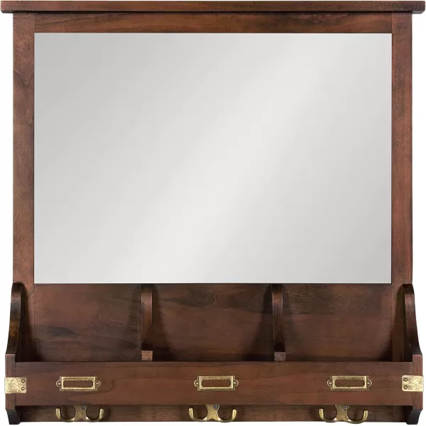 Kate and Laurel Stallard Decorative Wood Home Wall Organizer Mirror with Pockets and Key Hooks WhiteWalnut Brown