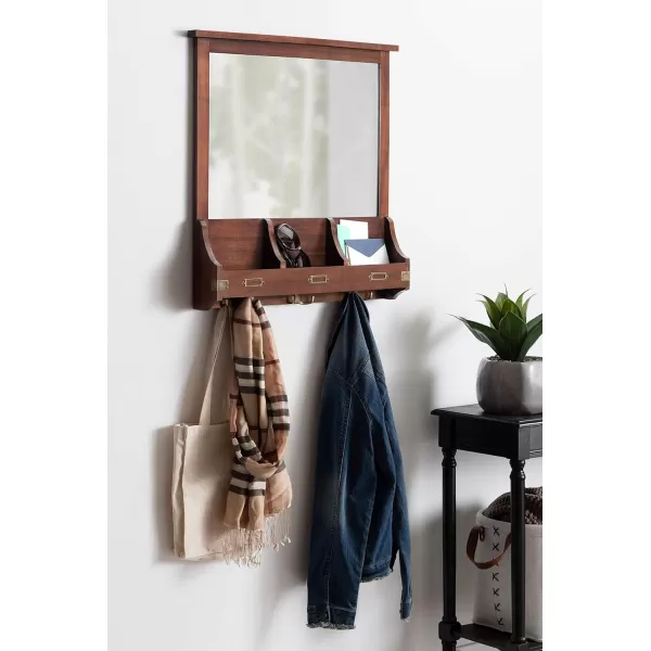 Kate and Laurel Stallard Decorative Wood Home Wall Organizer Mirror with Pockets and Key Hooks WhiteWalnut Brown