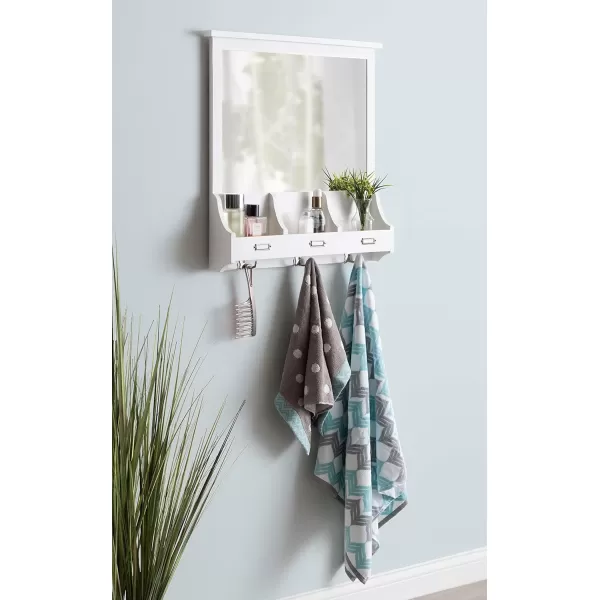 Kate and Laurel Stallard Decorative Wood Home Wall Organizer Mirror with Pockets and Key Hooks WhiteWhite