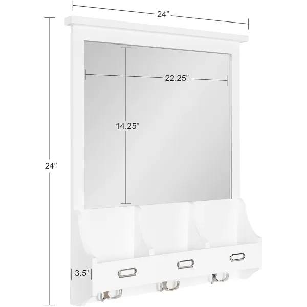 Kate and Laurel Stallard Decorative Wood Home Wall Organizer Mirror with Pockets and Key Hooks WhiteWhite