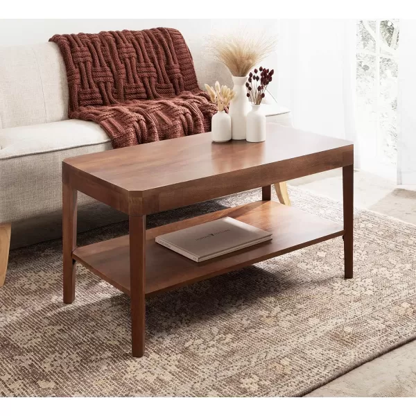 Kate and Laurel Talcott Modern Tiered Rectangle Coffee Table 36 x 20 x 18 Black Transitional TwoTier Rectangular Living Room Table with Storage for Use as Ottoman Coffee TableWalnut Brown