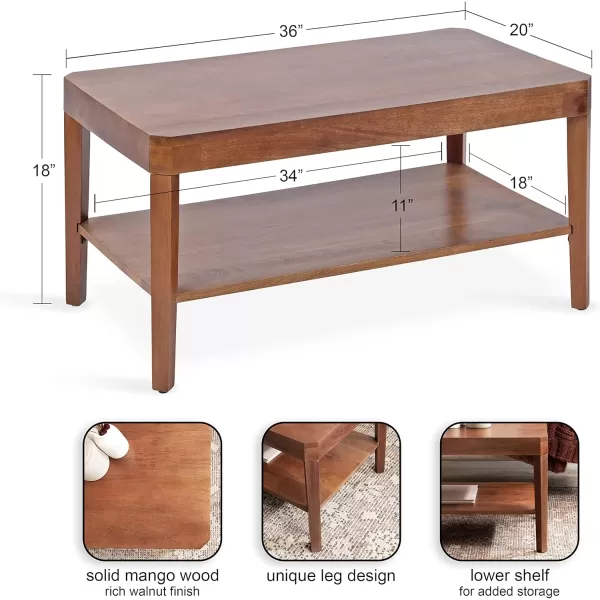 Kate and Laurel Talcott Modern Tiered Rectangle Coffee Table 36 x 20 x 18 Black Transitional TwoTier Rectangular Living Room Table with Storage for Use as Ottoman Coffee TableWalnut Brown