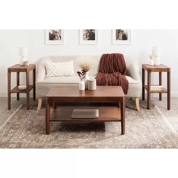 Kate and Laurel Talcott Modern Tiered Rectangle Coffee Table 36 x 20 x 18 Black Transitional TwoTier Rectangular Living Room Table with Storage for Use as Ottoman Coffee TableWalnut Brown