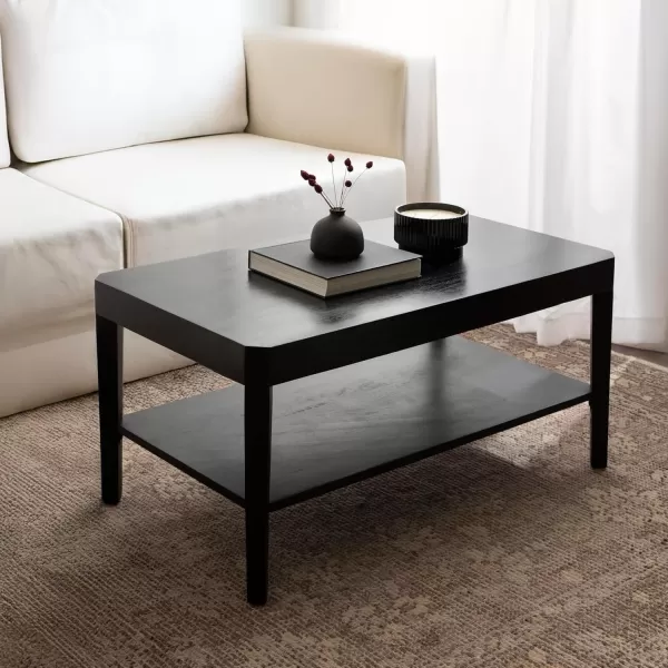Kate and Laurel Talcott Modern Tiered Rectangle Coffee Table 36 x 20 x 18 Black Transitional TwoTier Rectangular Living Room Table with Storage for Use as Ottoman Coffee TableBlack